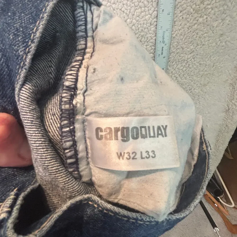 Vintage Loose Y2K Jeans Mens 32x33 Blue Denim Cotton Medium Wash Cargo Quay